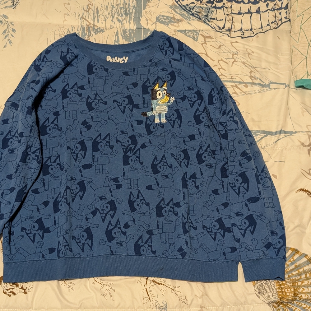 Hybrid Apparel Blue Crewneck Sweater Textured Casual